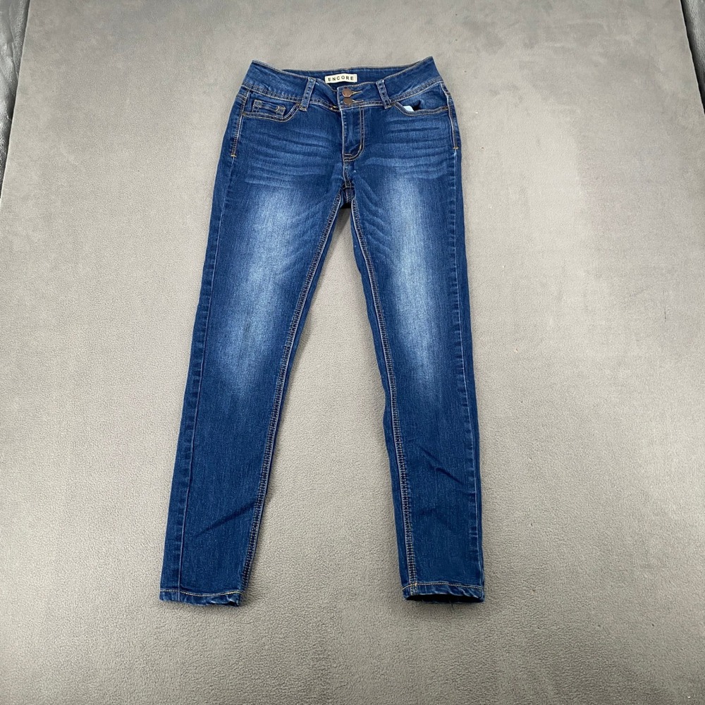 Encore Womens Blue Skinny Jeans Size 5 Style 915R Medium Wash Stretch Denim